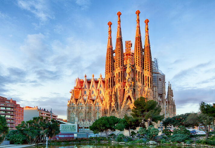 The Sagrada Familia cathedral looms above the rest of the buildings in the area.