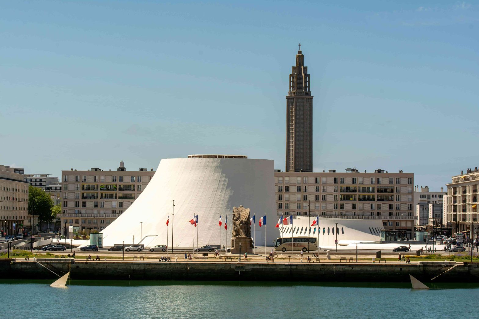 The port of Le Havre with the tour at the back and water front.