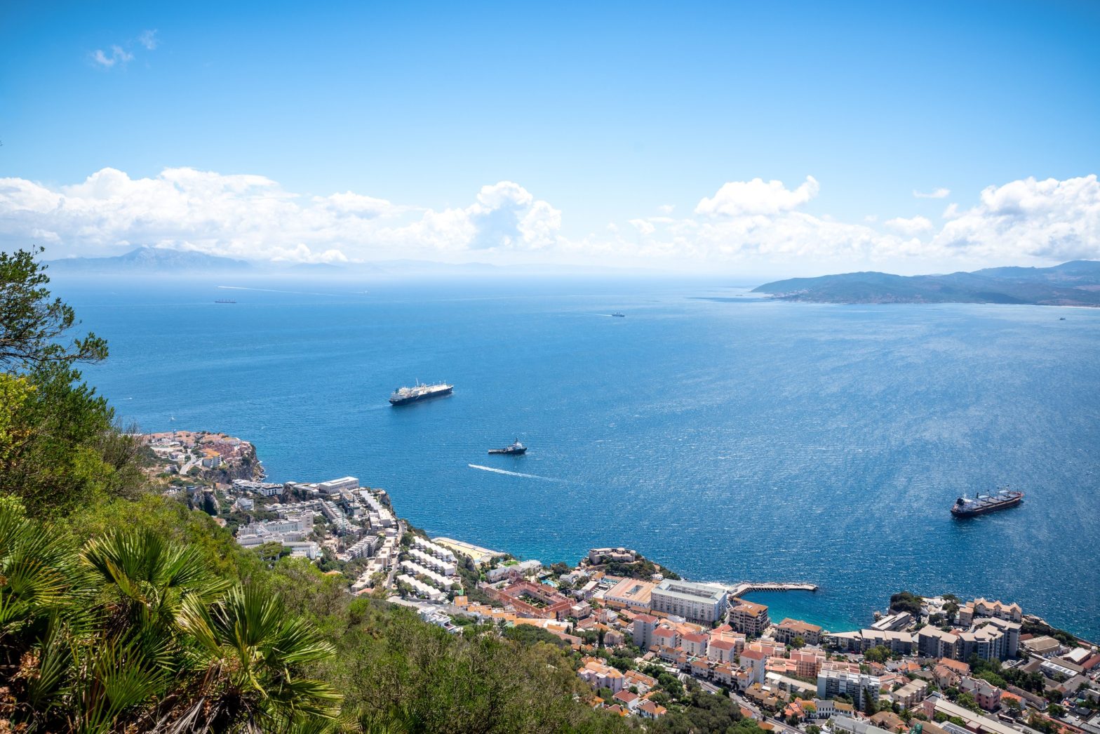 A drone photo of the Strait of Gibraltar during daylight